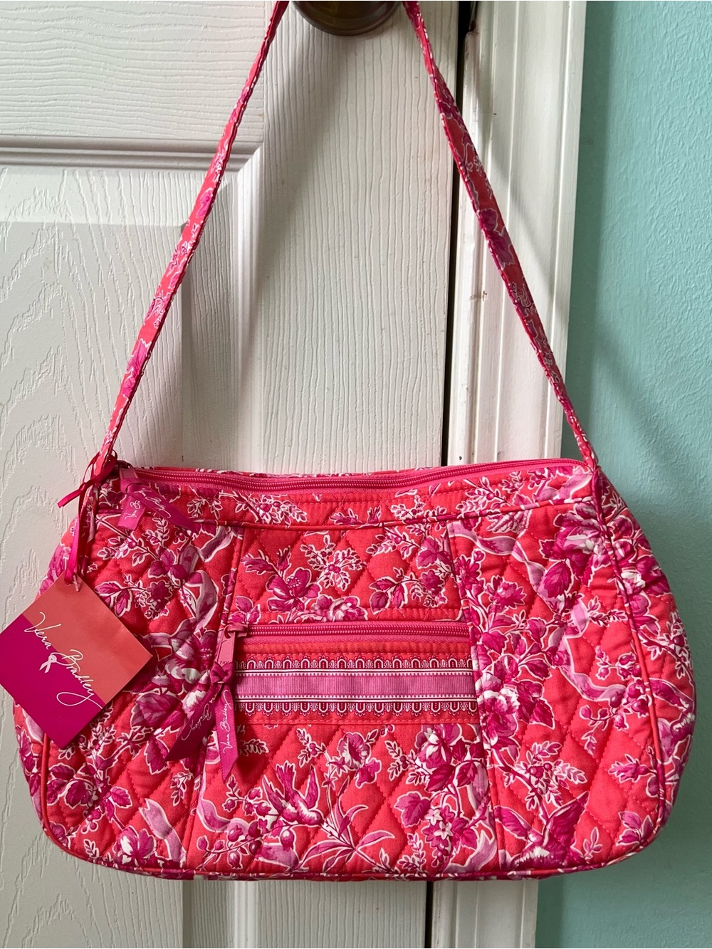 NWT Vera Bradley Bright Pink Quilted Floral Shoulder Bag